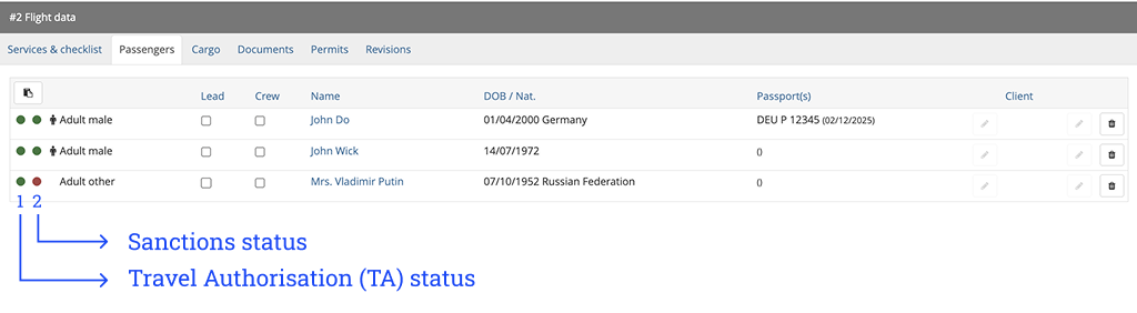 Individual passenger statuses, transferred from PnrGo to Skylegs.